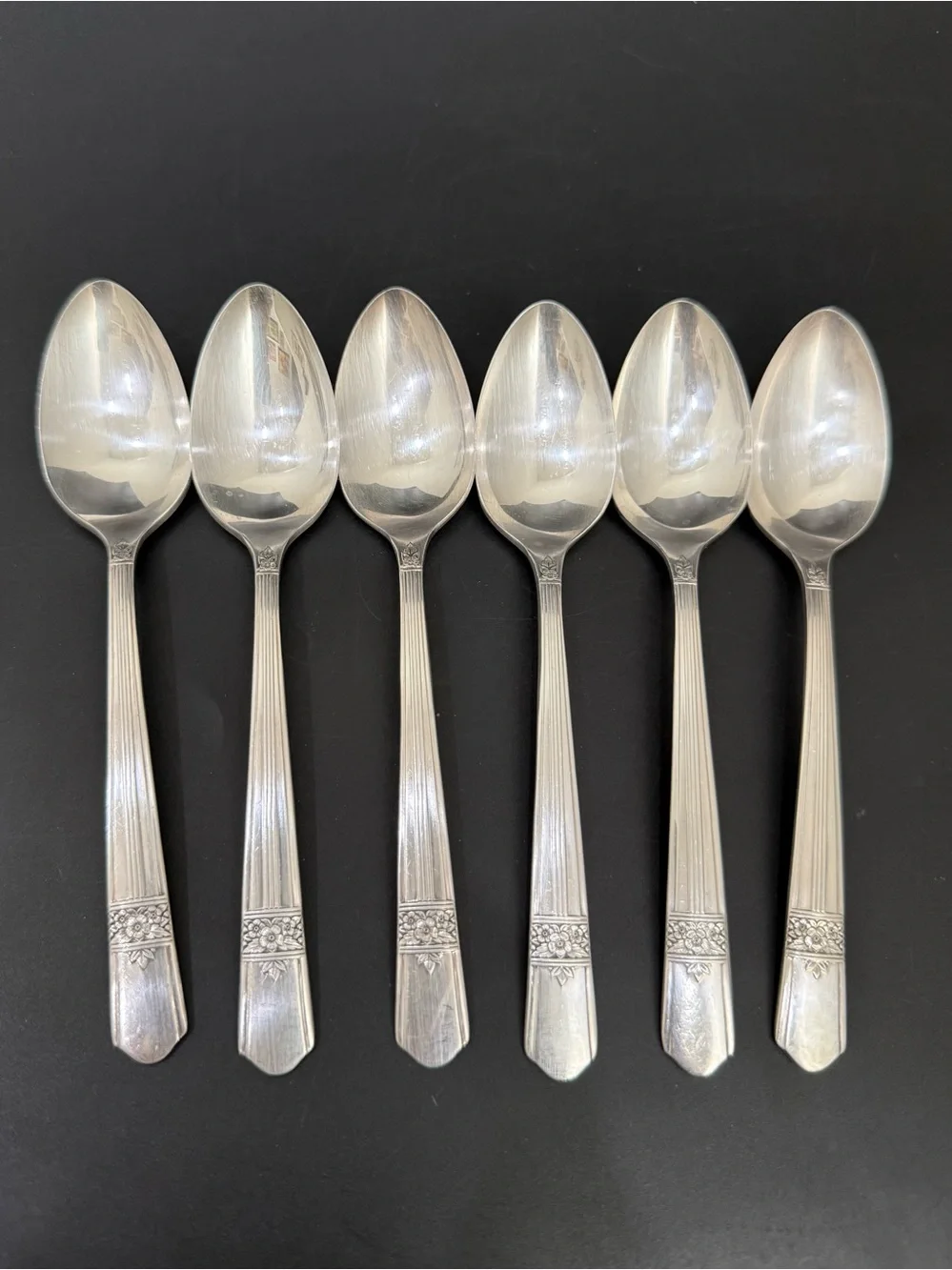 6pc Vintage ONEIDA Simeon & George Rogers Co. Silver Rose Silver-plate Teaspoon
